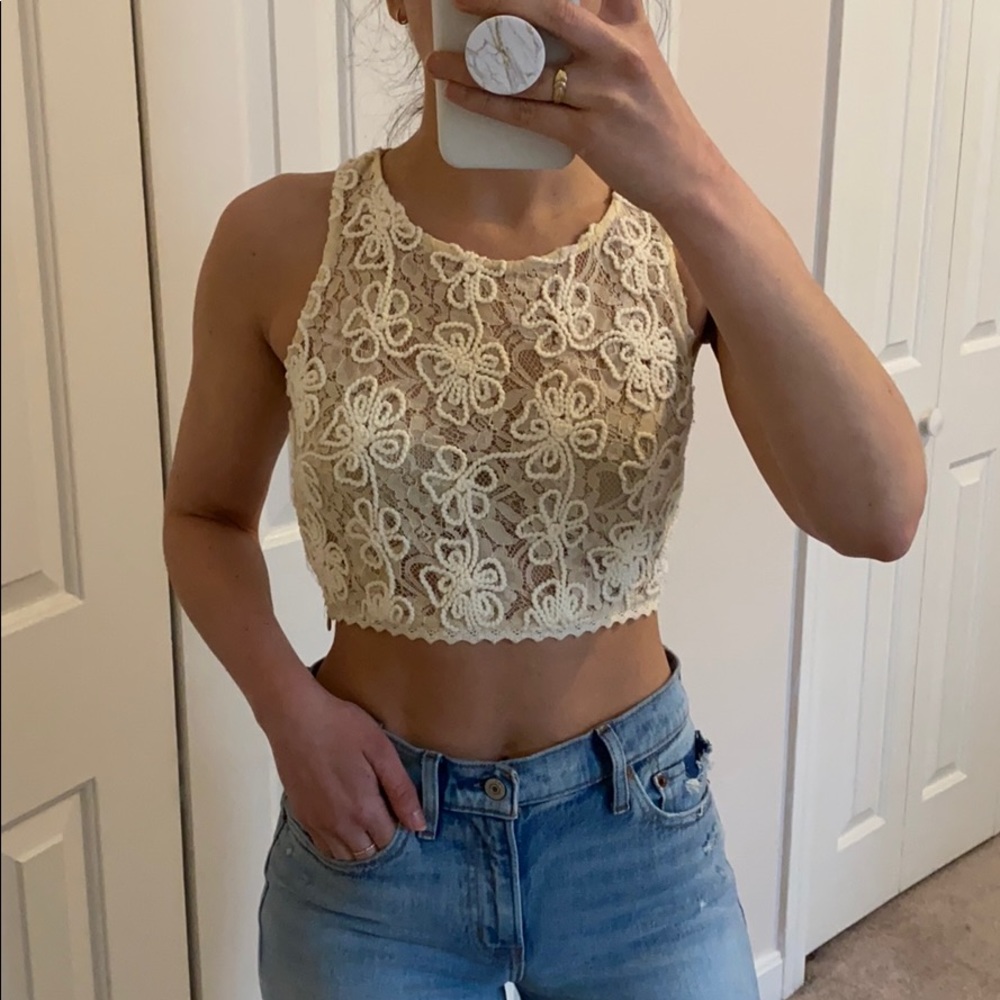 Cream flower Embellished  Crop top size small